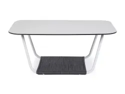 "Гранада" журнальный стол 90х60см из HPL, цвет "молочный", каркас белый муар, роуп темно-серый круглый