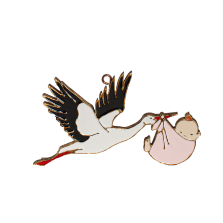 Елочная игрушка Аист с розовым свертком