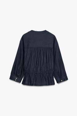 ZARA КУРТКА САФАРИ ИЗ ЛЬНА, МОРСКОЙ СИНИЙ