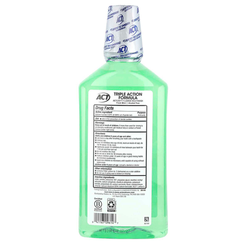ACT, Total Care, ополаскиватель для рта с фторидом, против кариеса, без спирта, свежая мята, 1 л (33,8 жидк. унции)