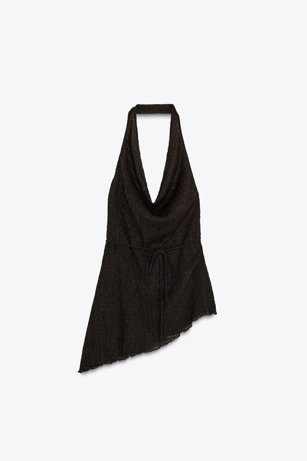 ZARA АСИММЕТРИЧНЫЙ ТОП ИЗ РЕЛЬЕФНОЙ ТКАНИ, ТЕМНО-КОРИЧНЕВЫЙ