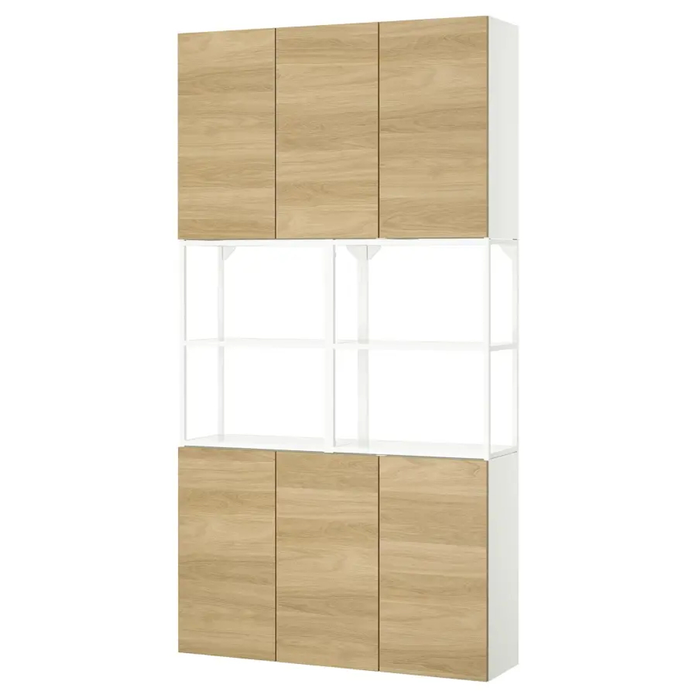Книжный шкаф -  ENHET IKEA/ ЭНХЕТ ИКЕА, 225х120 см, белый/под беленый дуб