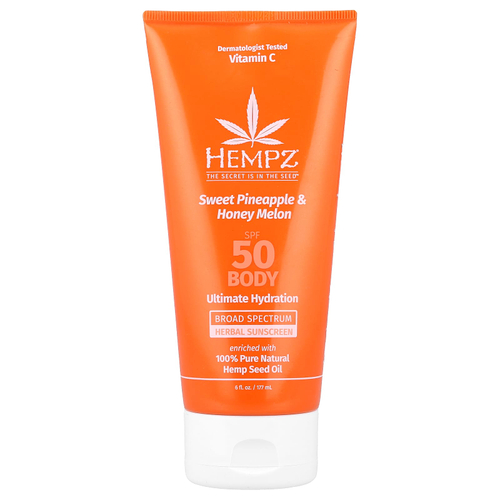 Hempz, Травяное солнцезащитное средство для тела, SPF 50, сладкий ананас и медовая дыня, 177 мл (6 жидк. унц.)