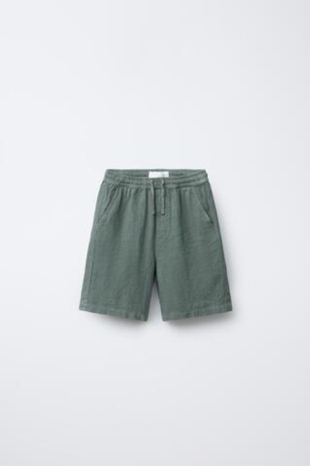 ZARA ШОРТЫ ИЗ 100% ЛЬНА, СИНЕ-ЗЕЛЕНЫЙ