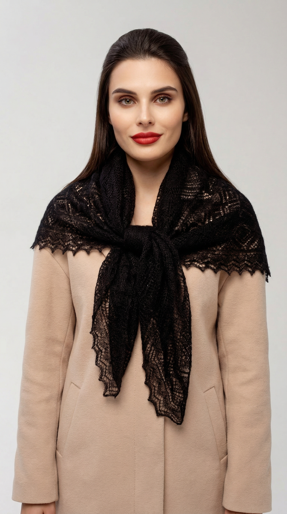 Оренбургский пуховый платок-паутинка А100-07 черный