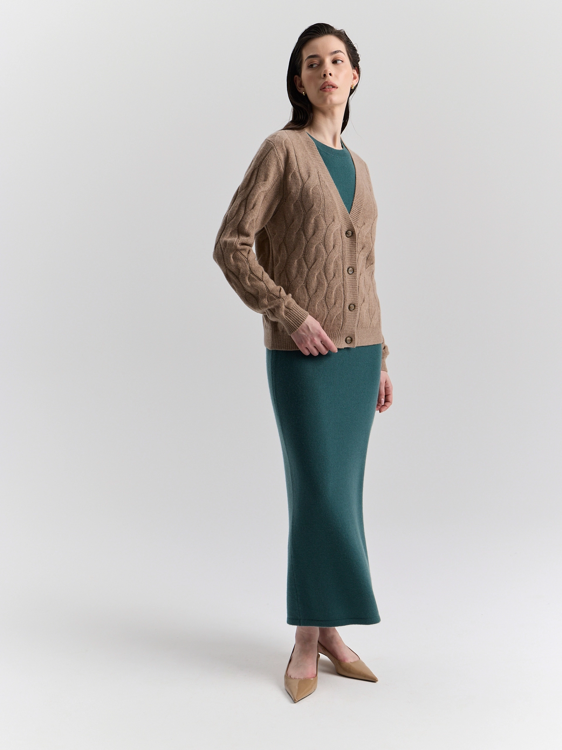 Кашемировый кардиган с косами