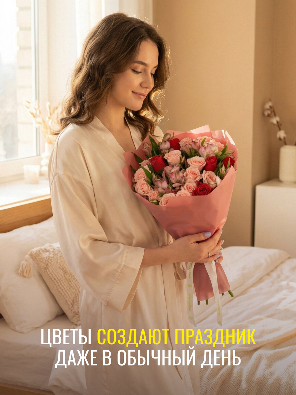 Букет Артфлора из кустовых роз, альстромерий и роз Кения - S