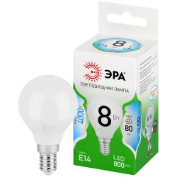 Лампа светодиодная ЭРА GREEN LINE LED P45-8W-840-E14 GL 8Вт шар яркий белый свет E14 | Лампы cветодиодные Шар (G/P)