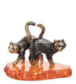 Народные промыслы AM-2220 Фигурка «Парочка котов» (латунь, янтарь)
