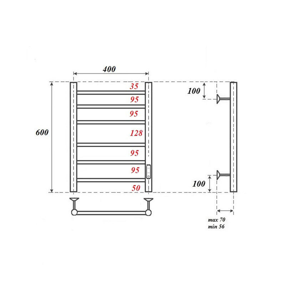 Полотенцесушитель электрический Point Аврора PN10846 П6 400x600 диммер справа, хром