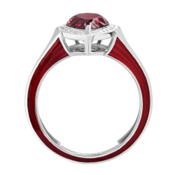 Кольцо с Гранатом и Бриллиантами, Эмаль, R0143-20/2