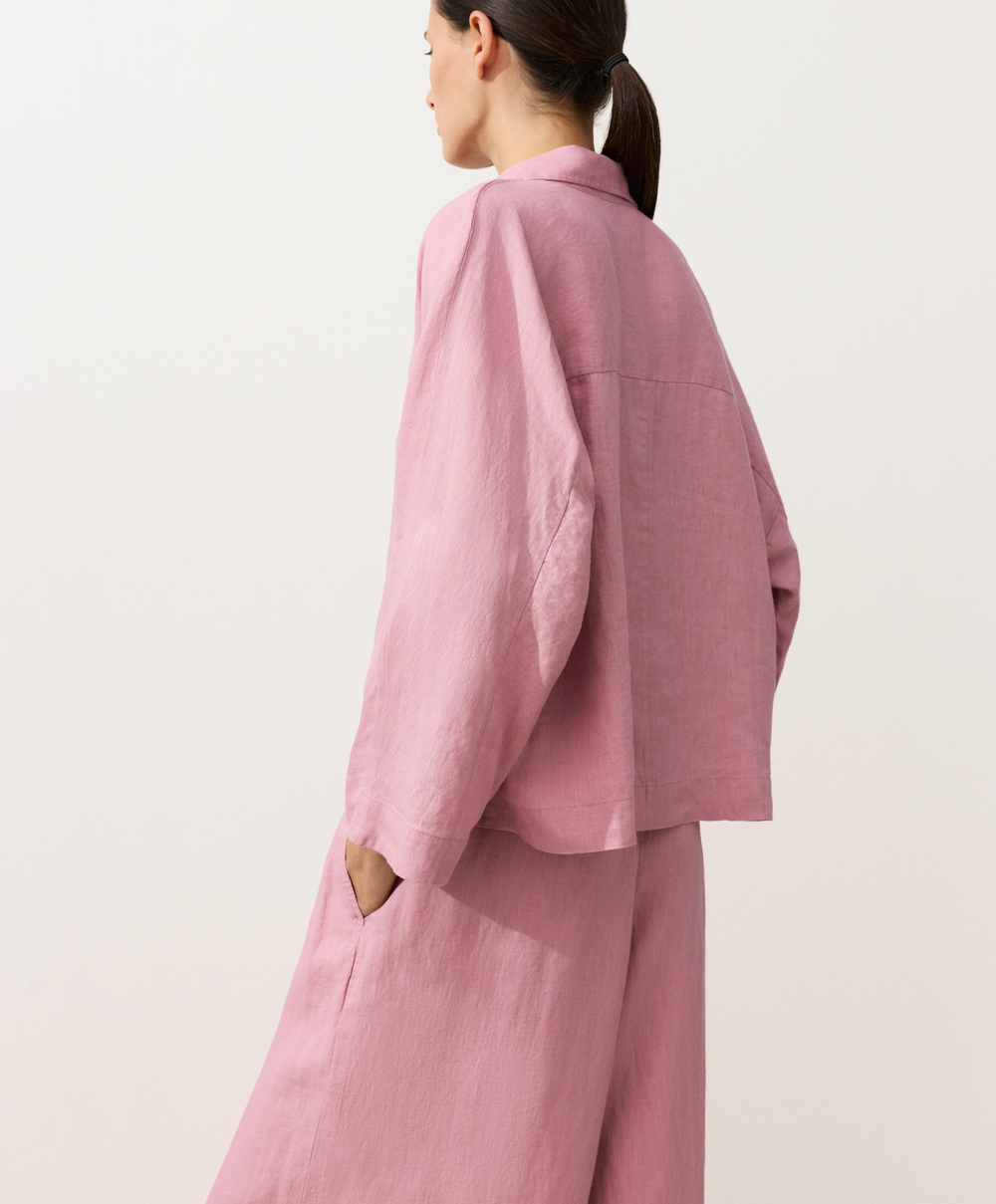 Oysho Рубашка-поло оверсайз с длинными рукавами из 100%-го льна, светло-розовый