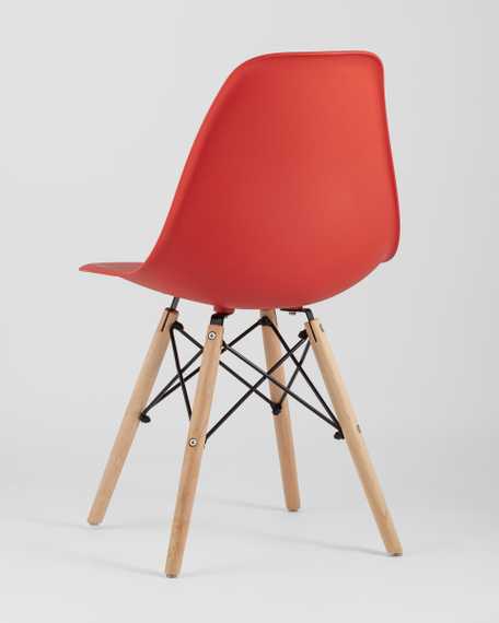 Eames Style DSW красный пластик, стальной каркас, натуральный массив бука