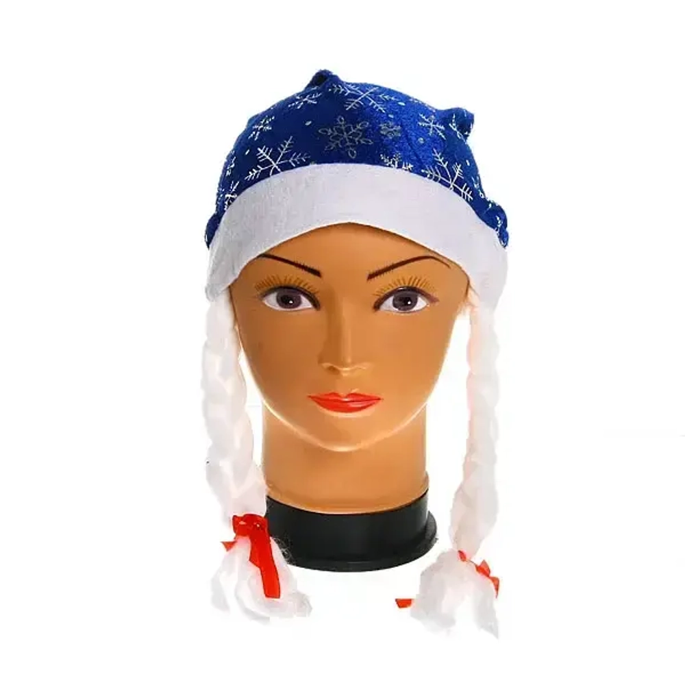 Колпак новогодний с косами синий «Снежинки» 28*38см