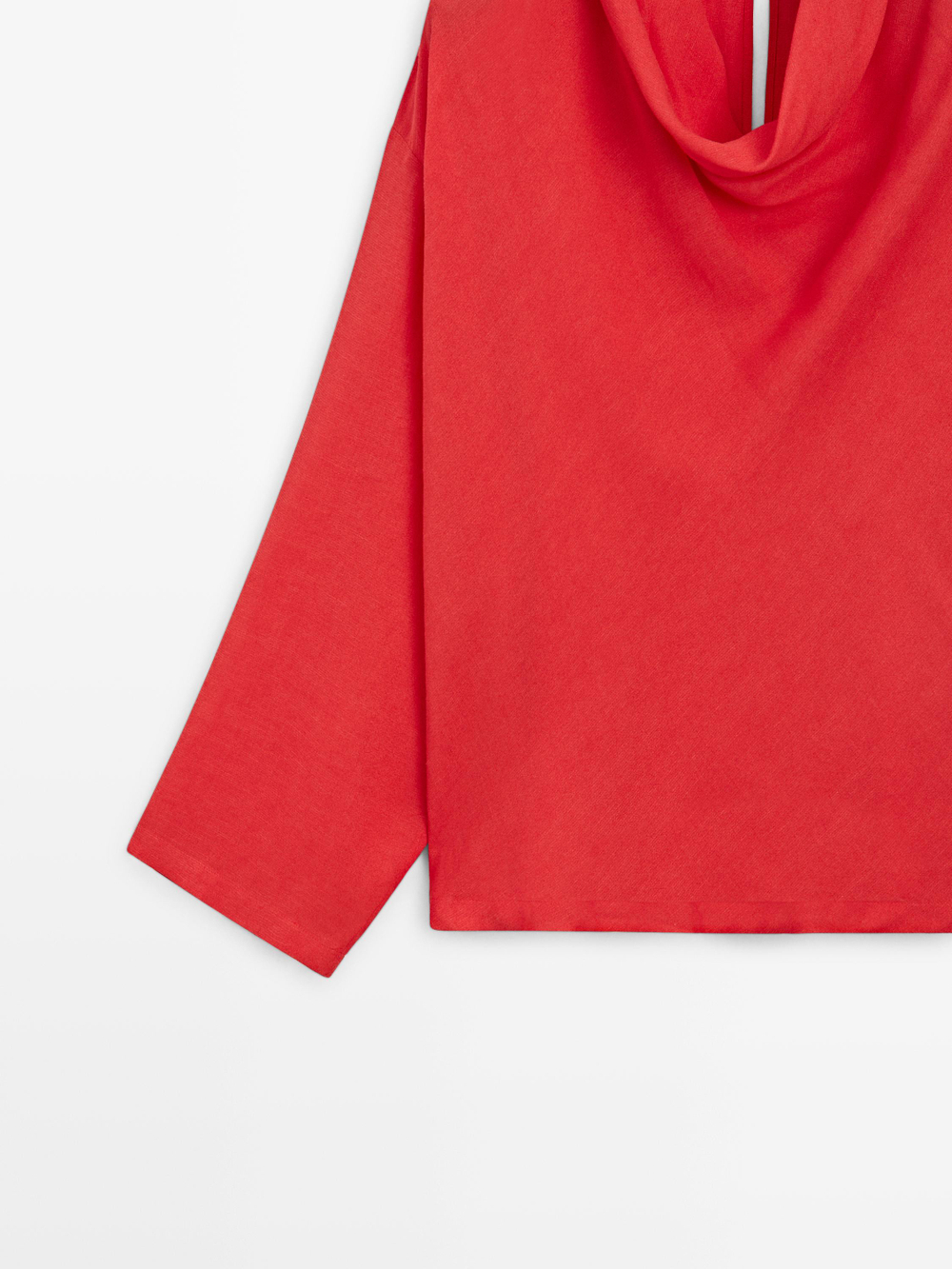 Massimo Dutti Блуза из струящейся ткани с драпированным воротником, коралловый