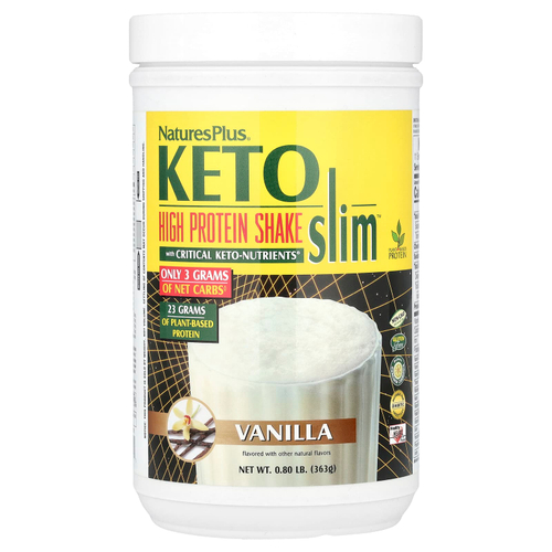 NaturesPlus, Keto Slim ™, высокопротеиновый коктейль, ваниль, 363 г (0,8 фунта)