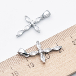 Подвеска Крест, цвет серебро (родий), фианиты, размер 22*14 мм, цена за 1 шт