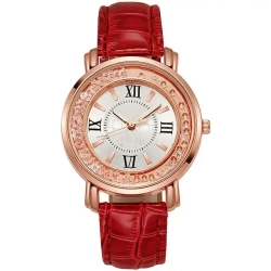 Часы наручные кварцевые на кожаном ремешке, золотистый/красный W0122580-03