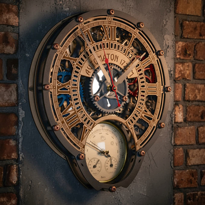 Настенные часы-метеостанция Automaton 1722 — барометр, термометр, гигрометр, вращающиеся шестерёнки