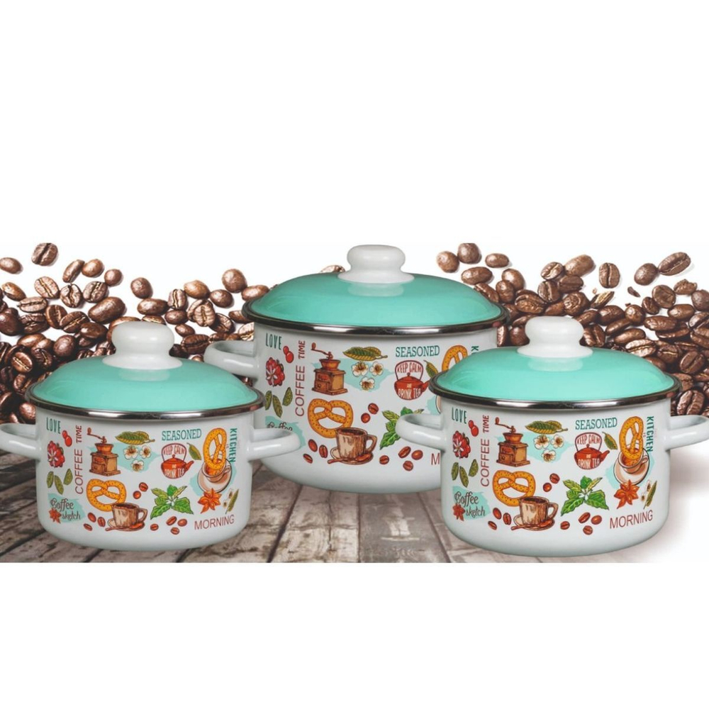 Кастрюля сталь, эмал, 3 л, с крыш, цилиндрическая, СтальЭмаль, Утренний кофе, 6RD181M