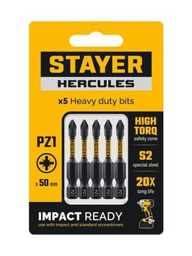 Торсионные биты STAYER PZ 1, 50 мм, 5 шт HERCULES