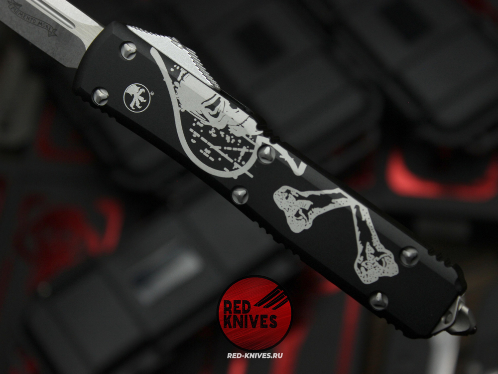 Нож Microtech Ultratech Death Card TantoT/E A+++ (Левый) - Memento Mori, клинок апокалиптик