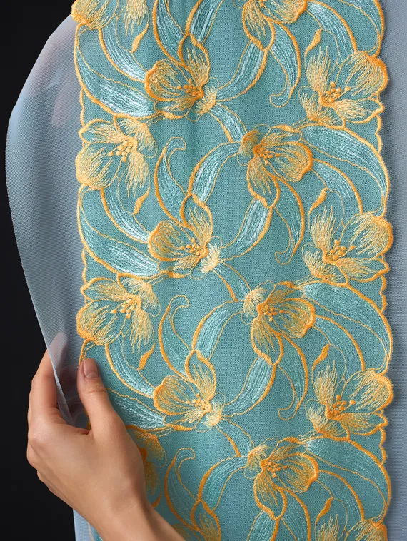 05-171 Вышивка на неэл. сетке 22 см, бирюза/оранж