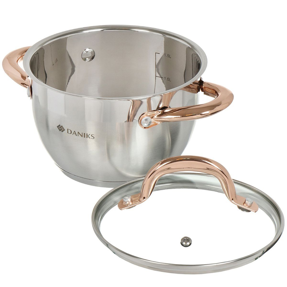 Кастрюля нерж, 1.8 л, с крыш, Daniks, Мадрид Gold, SD-316G, индукц