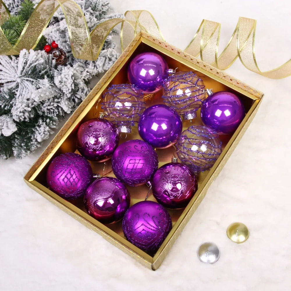 Новогодние шары «Волшебство ночи» 8 см (набор 12 шт), Фиолетовый