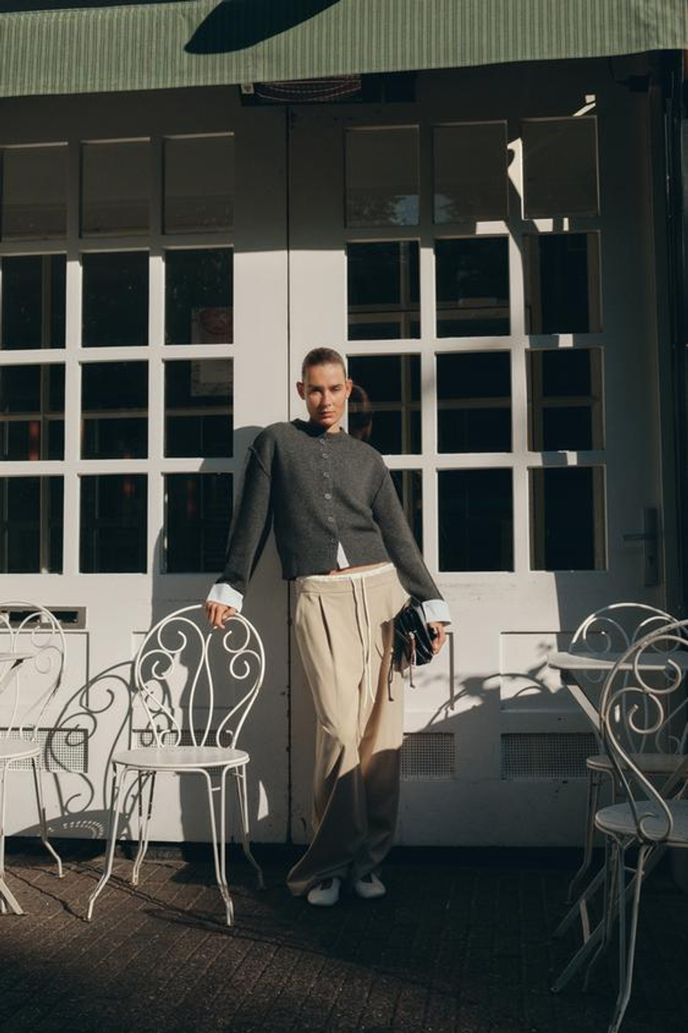 ZARA БРЮКИ WIDE LEG С ДВОЙНЫМ ПОЯСОМ, ПЕСОЧНЫЙ