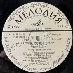 Винтажная виниловая пластинка LP Русский Народный Оркестр Имени В.В. Андреева, Дирижер В. Попов, Русский Народный Оркестр Имени В.В. Андреева (СССР 1979)