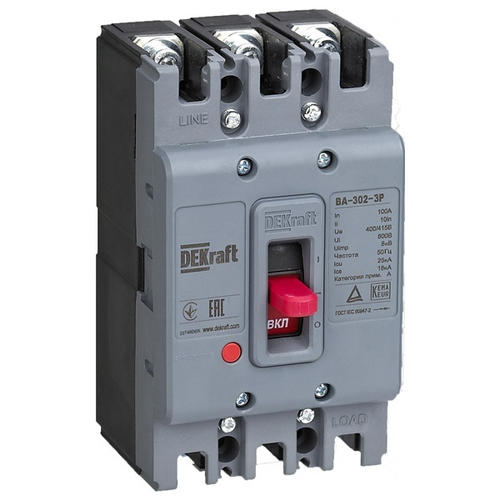 Автоматический выключатель ВА-302 силовой 3P 63А 25кА 10In DEKraft (автомат электрический) 22747DEK