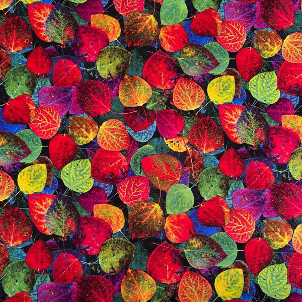 Отрез 0,3м - ЯРКИЕ ЛИСТЬЯ, 100% хлопок 1