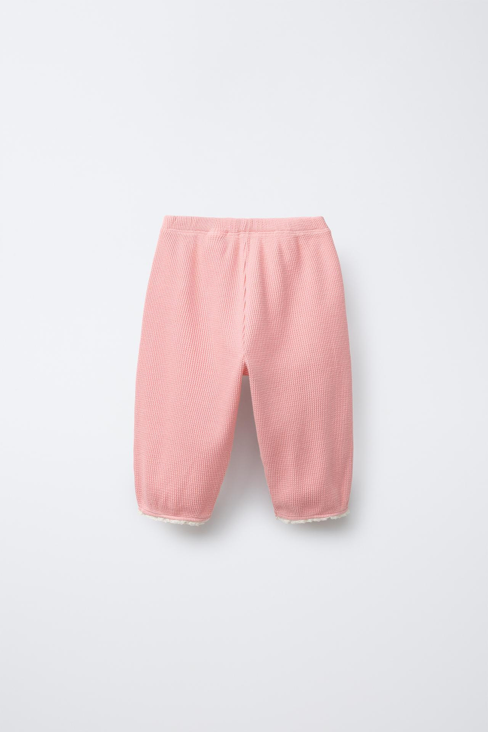 ZARA БРЮКИ BAGGY С ВАФЕЛЬНЫМ УЗОРОМ И КРУЖЕВОМ, РОЗОВАТЫЙ