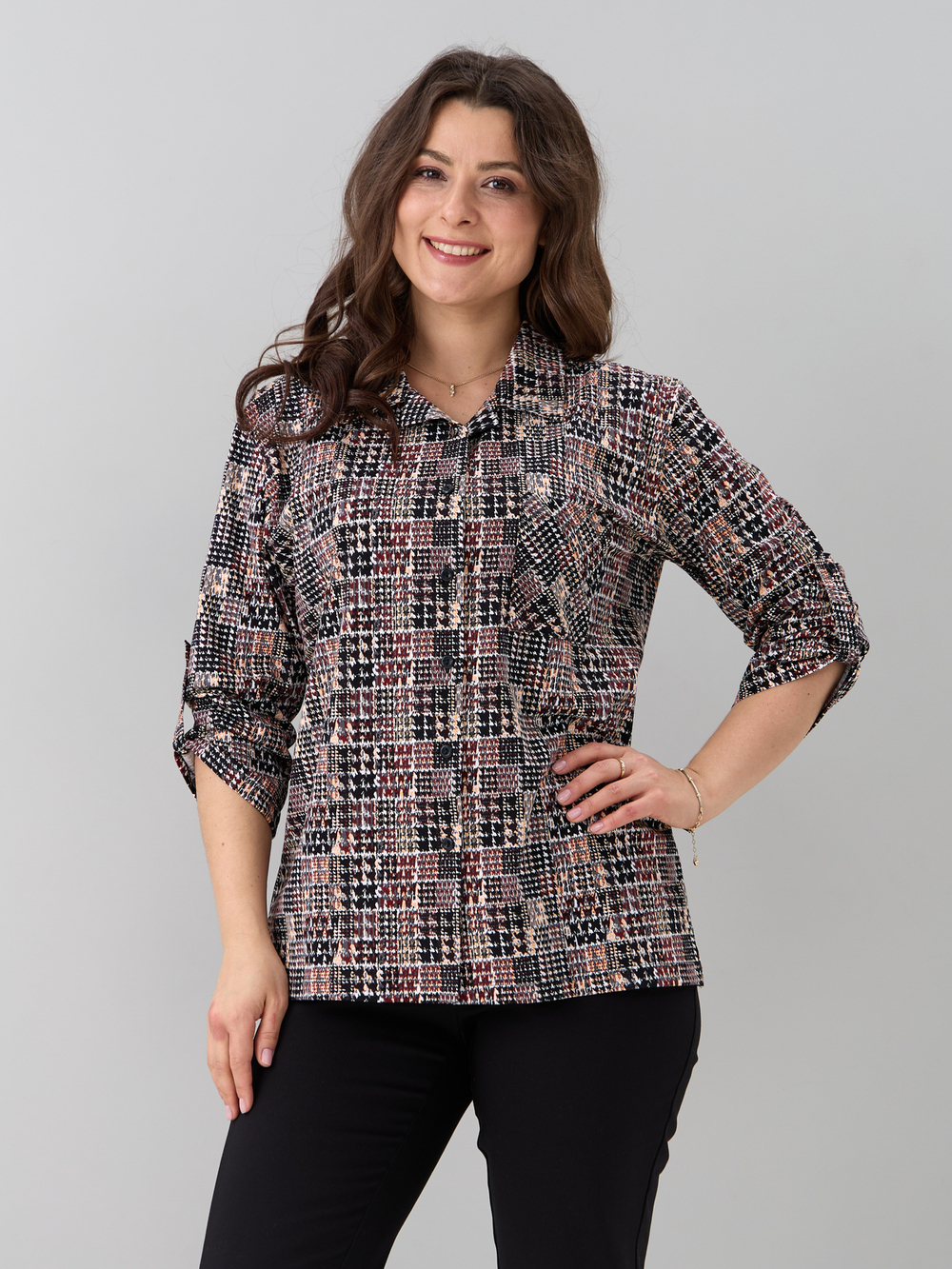 Рубашка Р-001/пьедепуль-черныйтерракот