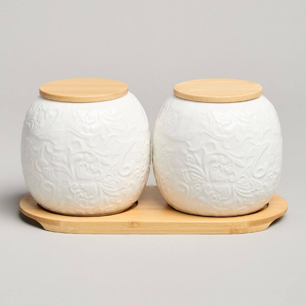 НАБОР БАНОК LEFARD "MUSE" С ДЕР.КРЫШКОЙ НА ДЕР.ПОДСТАВКЕ 2 ШТ. 19,5*9,5 СМ 400 МЛ