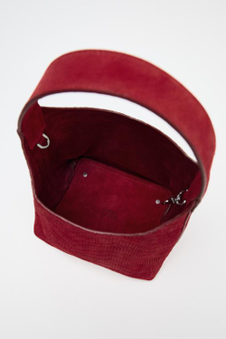 ZARA МИНИ-СУМКА-ТОРБА ПЛЕТЕНАЯ ЗАМША, КРАСНЫЙ