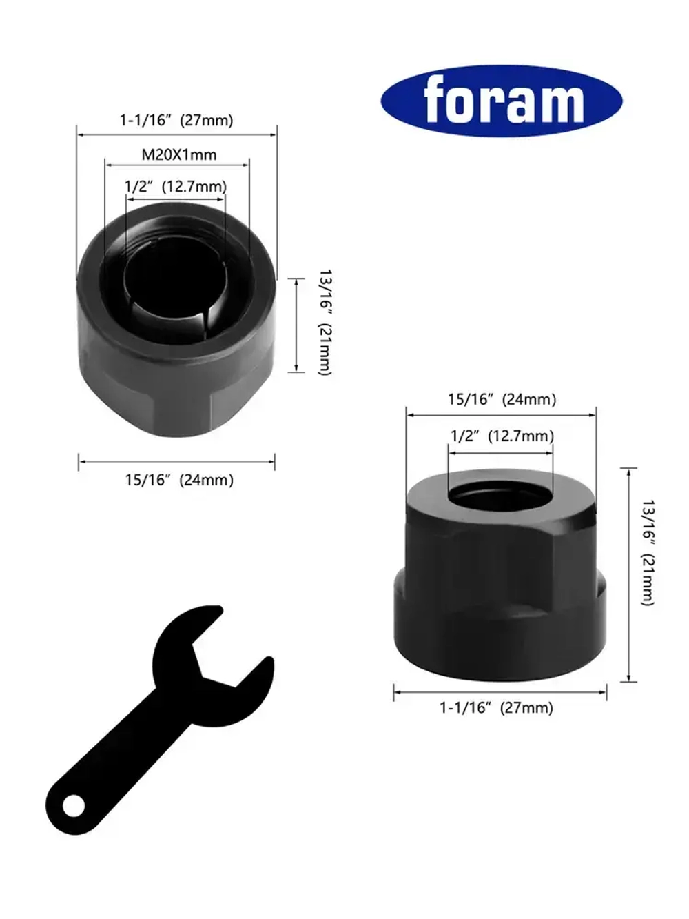 Цанга для фрезера, FORAM, 12.7, 6.35мм