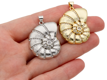 Подвеска "Ракушка аммонита" со стразами, 33мм