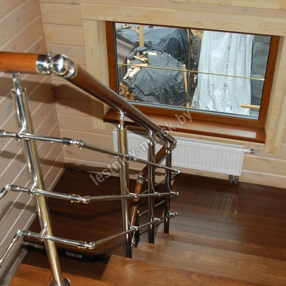 Ограждение для прямой лестницы PROSTO DUE/DOUBLE с нержавеющими стойками и струнами