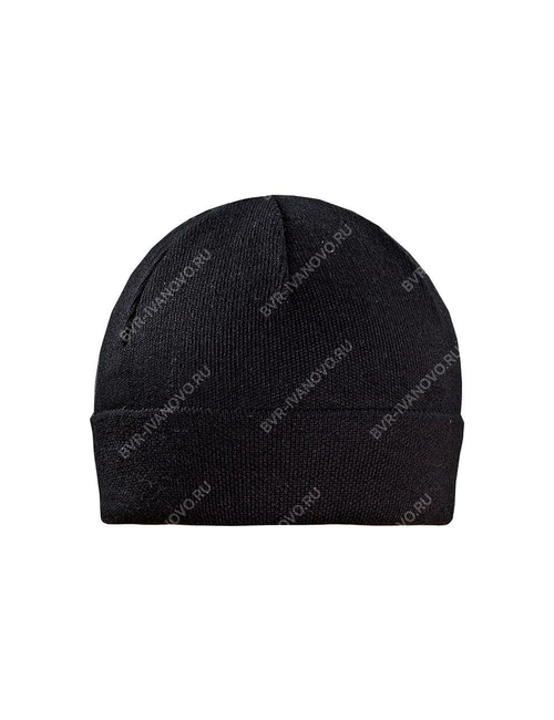 Шапка вязаная 2-х нитка с отворотом на флисе (черный)