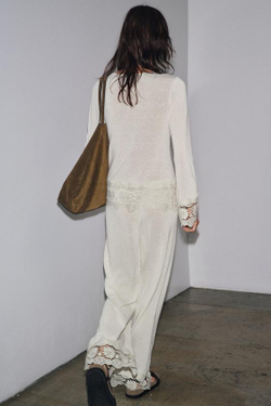 ZARA КОМБИНИРОВАННЫЕ БРЮКИ С ГИПЮРОМ, ЭКРЮ