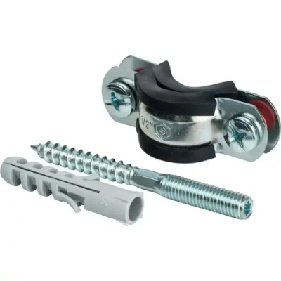 Хомут для труб STOUT комплект: хомут+шпилька+шуруп+дюбель пластиковый 1/2"(20-24)