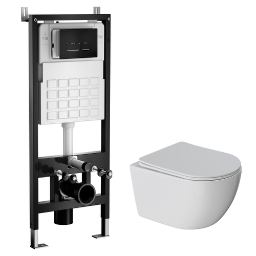 Комплект WAVE "Система инсталляции МЕХАНИКА 500+унитаз "ROUND"+прямоугольная кнопка V2 черная"