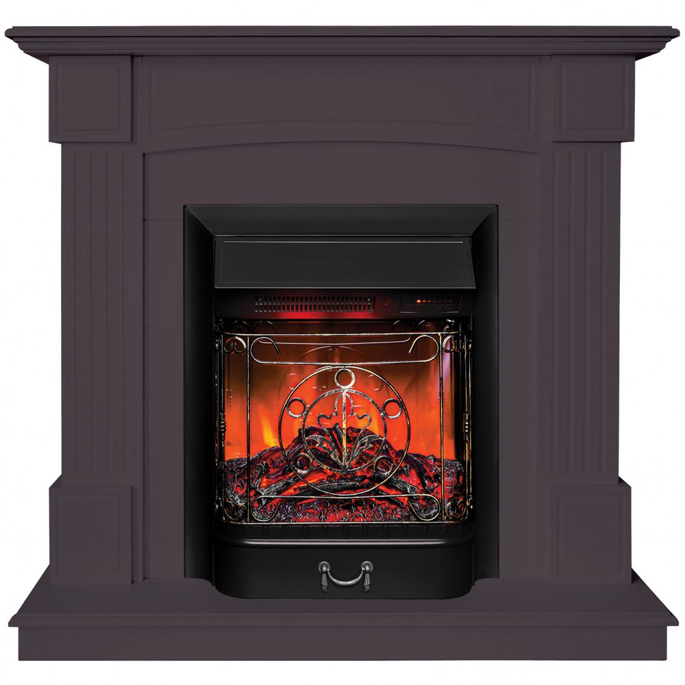 Электрокамин RealFlame Andrea STD GR цвет мрамор серый с очагом Majestic Lux Brass