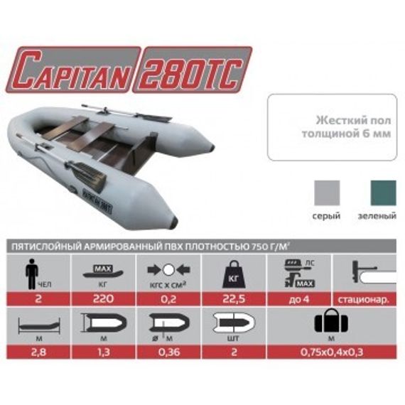 Лодка Тонар Капитан 280Тс (серый)