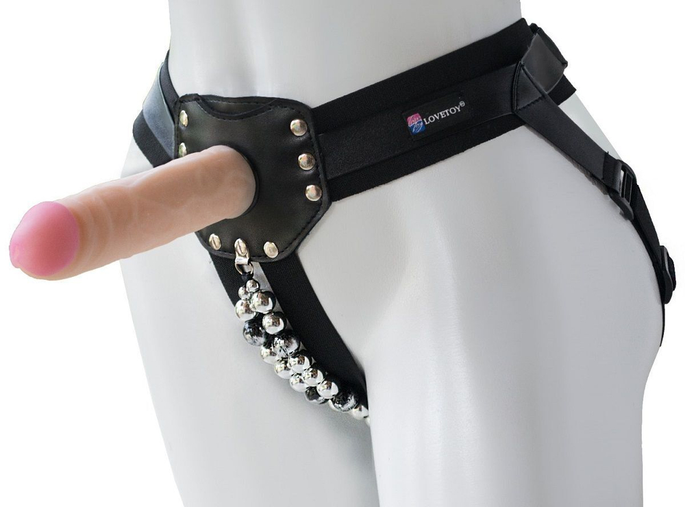 Черный пояс-трусики с телесной насадкой Гламур Dana - 15,2 см. (Цвет: телесный с черным)