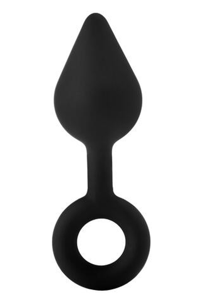 Черная анальная пробка с ручкой-кольцом XL Single Drop Plug - 14 см. (Цвет: черный)