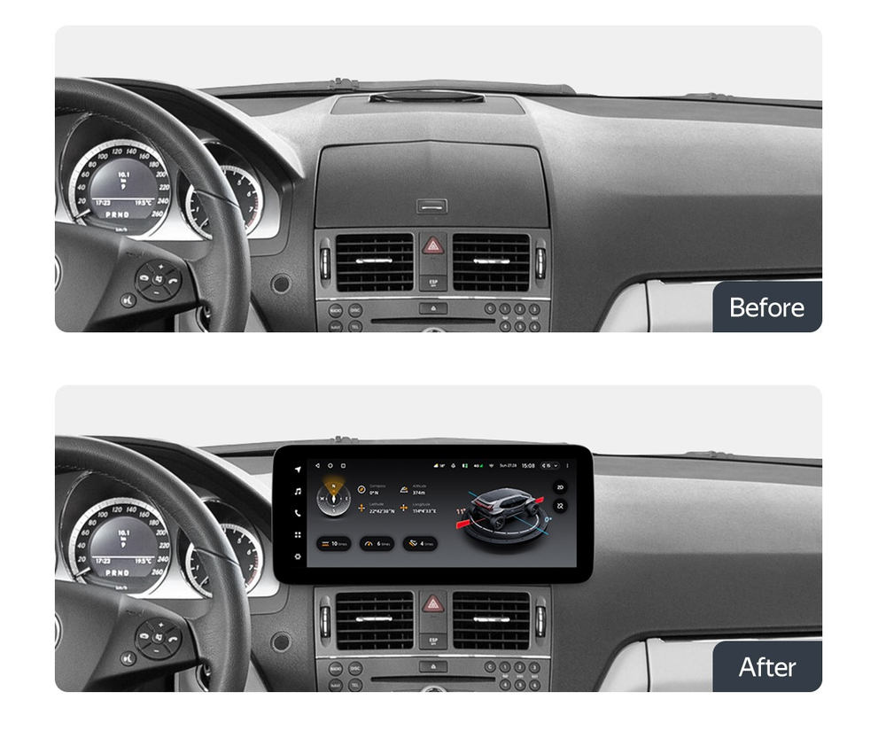 Магнитола для Mercedes-Benz C W204 2007-2011 (взамен перчаточного ящика) - Teyes LUX ONE ROUND монитор 12.3" 2K QLED на Android 10, CarPlay, 4G SIM-слот