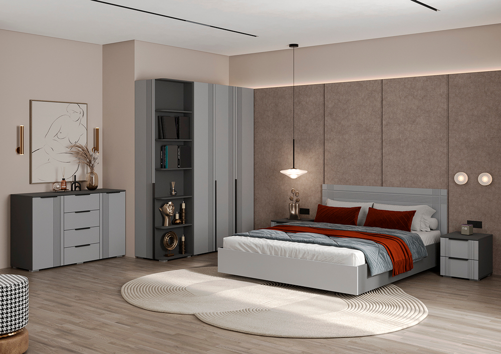 мс для спальни Альмерия КМ-1300 Серый графит / Бархат серый